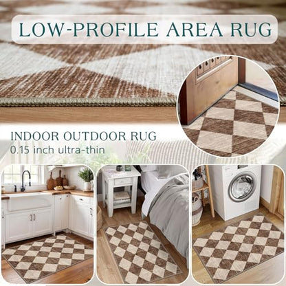 Front Door Rug - 2x3 Brown Beige Checkered Diamond Entry Rug - color: Diamond - Brown Beige, size: 2' x 3' (Rectangular)