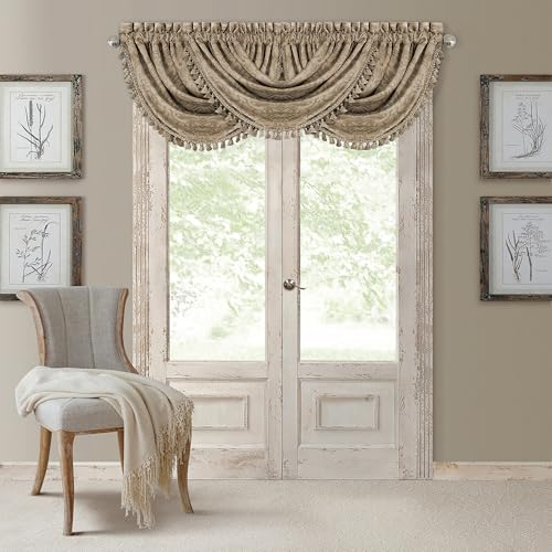 Antonia Waterfall Tassel Window Valance, Taupe - 52" W x 36" L - color: Taupe