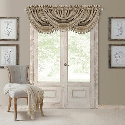 Antonia Waterfall Tassel Window Valance, Taupe - 52" W x 36" L - color: Taupe