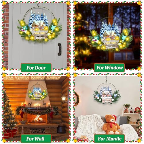 Pre-Lit Christmas Wreath for Front Door, Lighted Deer with 6H On/18H Off - color: Deer-warm White