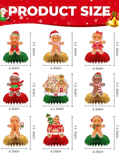 Gingerbread Centerpieces for Tables, 9Pcs Christmas Table Decorations - style: Christmas