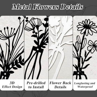 Embewhis Wall Decor Metal Flowers 3pcs, Rustic Farmhouse Flower Sculptures, 13.7" Wall Art Decor, Drill-Free Install Option for Living Room, Kitchen, Bedroom & Bathroom - size: K