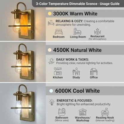 Gold Wall Sconces Battery Operated Set Of 2, Rechargeable Wall Lights - color: Gold Light Wood, size: 3 Color