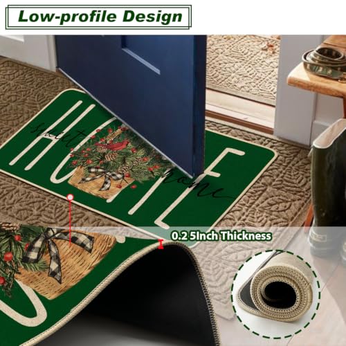 Baccessor Green Christmas Kitchen Rugs Winter Set of 2 17x29 and 17x47 Inch - color: Green Home Sweet Home