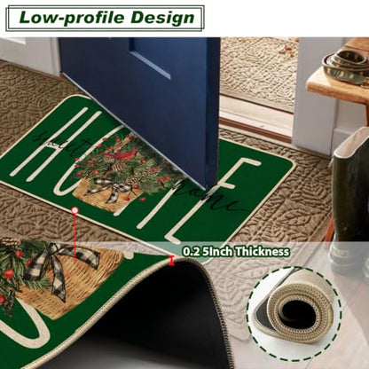 Baccessor Green Christmas Kitchen Rugs Winter Set of 2 17x29 and 17x47 Inch - color: Green Home Sweet Home