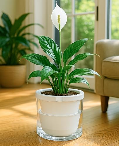 D'vine Dev Self-Watering White Terracotta Planter Pot, 8 in, 37-X-C-2 - color: White, size: 8 Inch