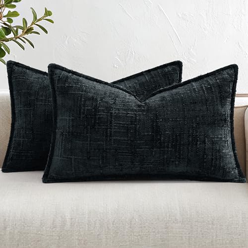 decorUhome Chenille Decorative Throw Pillow Covers 12x20 Set of 2, Black - color: Black, size: 20" x 12" (Pack of 2)