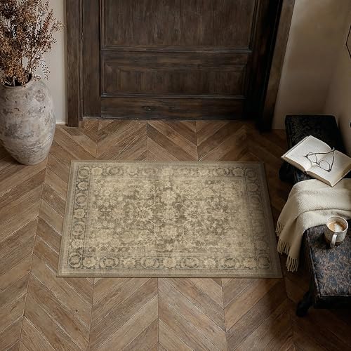 PureCozy 2x3 Brown Washable Entryway Area Rug Vintage Distressed - color: Brown, size: 2' x 3' (Rectangular)