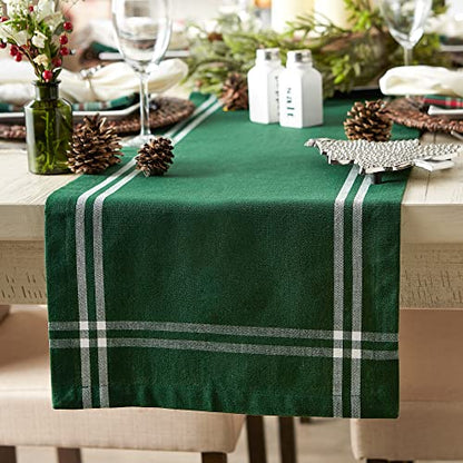 Pre de Provence French Stripe Dining Table Collection Farmhouse Style Table Runner, 14x72 Inches, Balsam Green - color: Balsam Green, size: 14x72 Inches (Pack of 1)