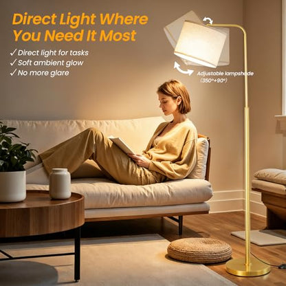Arc Floor Lamp with Remote and Dimmable Gold Floor lamps for Living Room - color: Gold