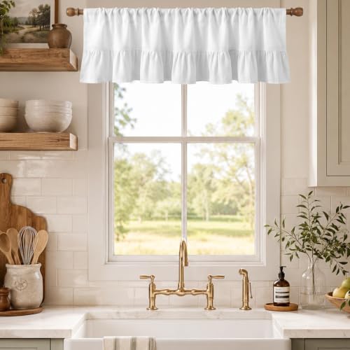Emvency Valances for Windows, Line Ruffle Hem, 2 Pack, 52x18 Inch, Modern - color: White Modern