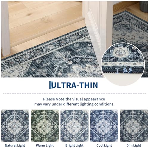 Garvee Navy Blue Boho Washable 2.5x10 Runner Rug for Kitchen Hallways Entryway - color: Navy Blue, size: 2'6" x 10' (Rectangular)