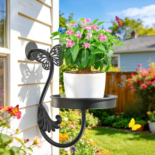 Metal Wall Plant Holder 3Pcs Indoor Outdoor Wall Flower Shelf - color: Black-Butterfly-3Pcs