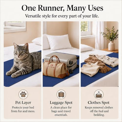 Solid Bed Runner Set,2 Pillow Covers,Navy,70.9x19.7in - color: Navy, size: Twin/Twin XL