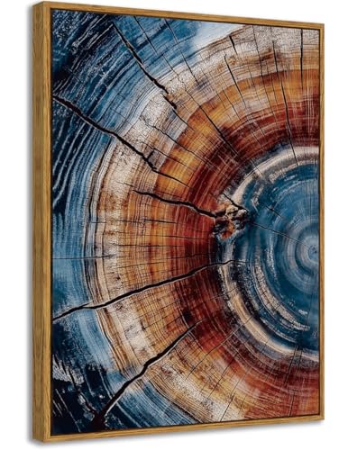 BingruiArt Faux Wood Tree Ring 01 Canvas Wall Art 12x16 Framed - color: Tree Ring - 01, size: 16"L x 12"W