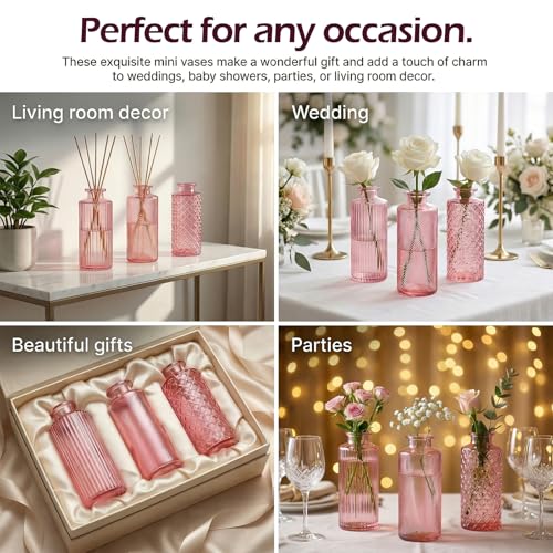 Glass Bud Vases 30 Pack, Small Pink Flower Vases for Centerpieces in Bulk - color: Pink