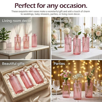 Glass Bud Vases 30 Pack, Small Pink Flower Vases for Centerpieces in Bulk - color: Pink