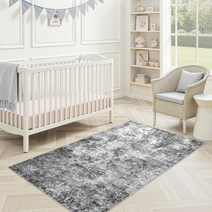 DMOYEST 3x5 Entryway Area Rug Washable Abstract Grey Small Carpet - color: Grey, size: 3' x 5' (Rectangular)