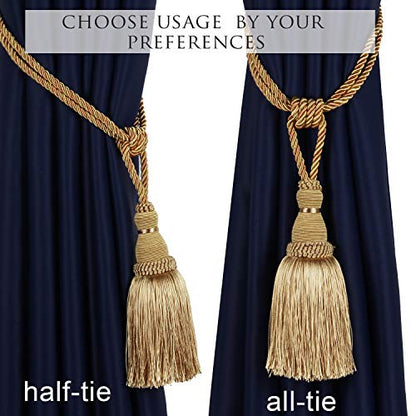 BEL AVENIR 2 Pack Curtain Tiebacks Tassel Drapery Tie-Backs Rope Holdbacks - color: Gold, size: 2 Pack