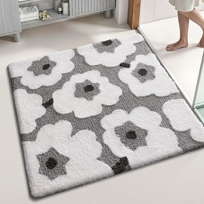 LUMI Square Bathroom Rug 26x26, Soft Absorbent Bath Mat, Non Slip - color: Elegant Black, size: 26"x26"