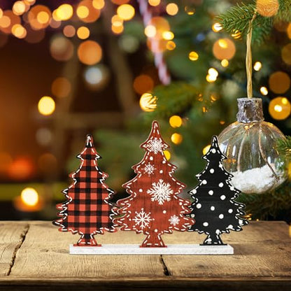 Smile Christmas Indoor Decoratio, Standing Centerpieces, Freely Configurable and Slideable 3Pcs Trees Wooden Signs for Shelf Decor. - style: Retro Tree