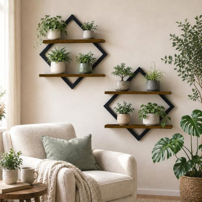 2 Pack Floating Wall Shelves for Indoor Plants, 2-Tier Wall Plant Holder - size: 2-Pack