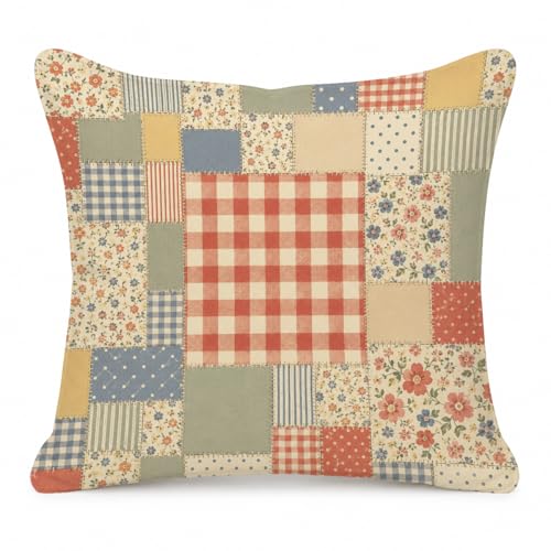 French Country Floral Patchwork Throw Pillow Cover 18x18 - color: Cloth2