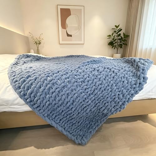 Soft Chunky Knit Throw Blanket for Couch, Cozy Warm Knitted Blankets - color: Airy Blue, size: 40"x60"(Medium Size Throw)