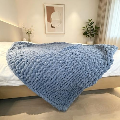 Soft Chunky Knit Throw Blanket for Couch, Cozy Warm Knitted Blankets - color: Airy Blue, size: 48"x71"(Large Size Throw)