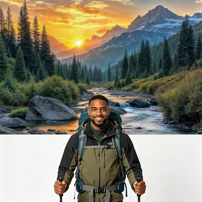Mountain River Sunset Backdrop Nature Landscape Photography Background Cloth, Scenic Outdoor Forest Wall Hanging Tapestry for Photo Studio, Party Décor 70.8 x 47.2 Inch - size: 70.8 x 47.2 Inch