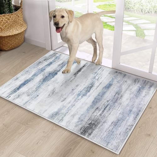 CRISTGEE Door Mat, Faux Wool Front Indoor Door Mat 20 x 32, Blue Washable - color: Water Wave Blue, size: 1'8" x 2'8" (Rectangular)