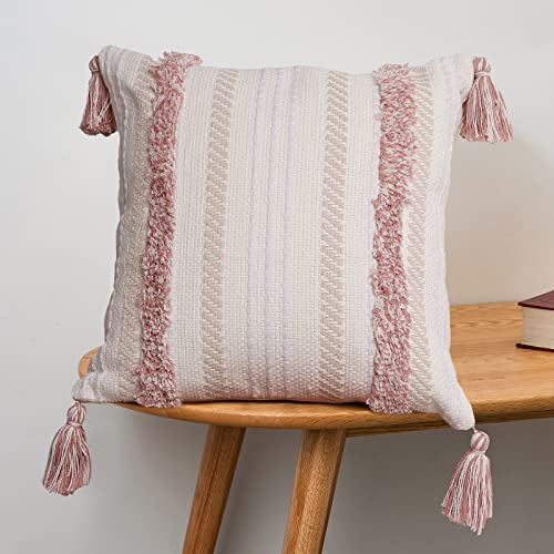blue page Boho Pink Pillow Covers 20x20 Inch Tufted Tassel Square Throw - size: 20" x 20" (Pack of 1)
