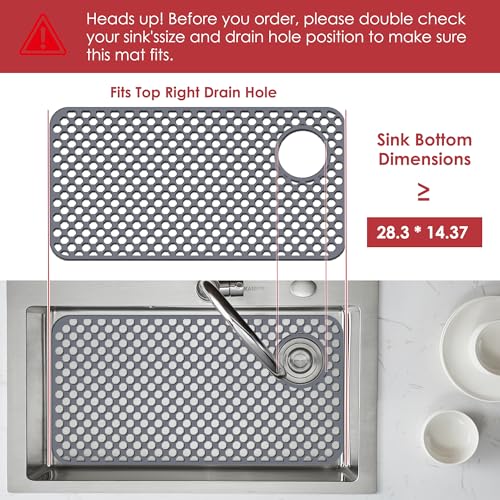 Silicone Sink Protectors for Kitchen Sink, 28.35" x 14.37" Right Drain Mat - color: Gray, size: 28.35"x 14.37"