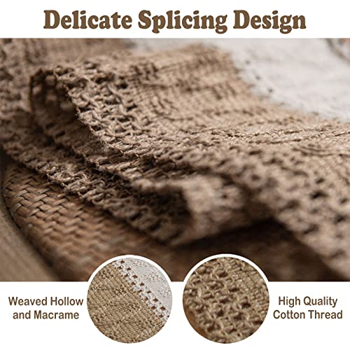 Boho Burlap Macrame Table Runner, Farmhouse Style Cotton Linen Rustic Woven Table Runner with Tassels for Dining, Wedding, Bridal Shower, Bohemian (12x72 inch, Off-White Stripe) - color: Off-white Stripe, size: 12x72 inch