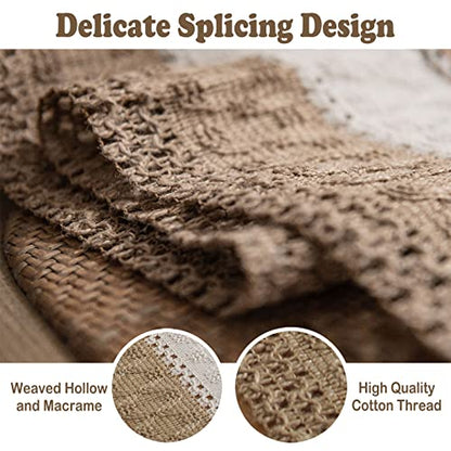 Boho Burlap Macrame Table Runner, Farmhouse Style Cotton Linen Rustic Woven Table Runner with Tassels for Dining, Wedding, Bridal Shower, Bohemian (12x72 inch, Off-White Stripe) - color: Off-white Stripe, size: 12x72 inch