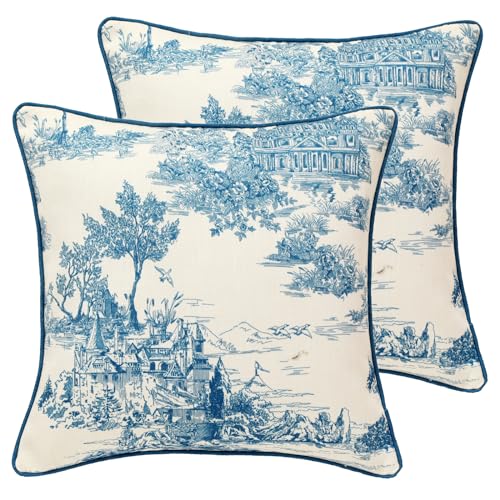 patdrea French Vintage Linen Throw Pillow Cover,18"x18",Set of 2-Lucerne A - color: Lucerne a, size: 18" x 18" (Pack of 2)