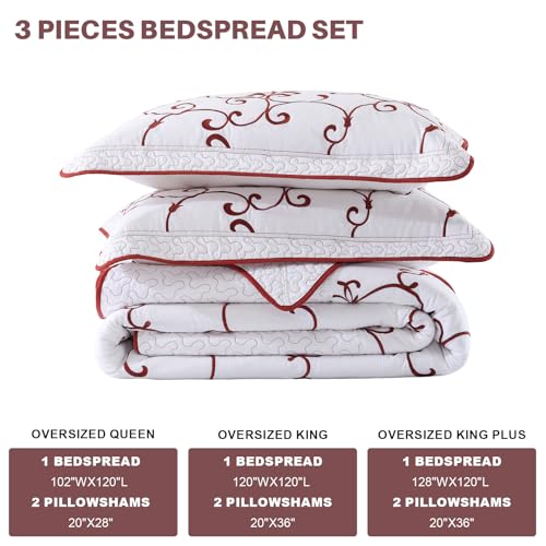 100% Cotton Oversized King Bedspreads 128x120, Burgundy White - color: White/Burgundy, size: Extra Wide Super King(128"x120")