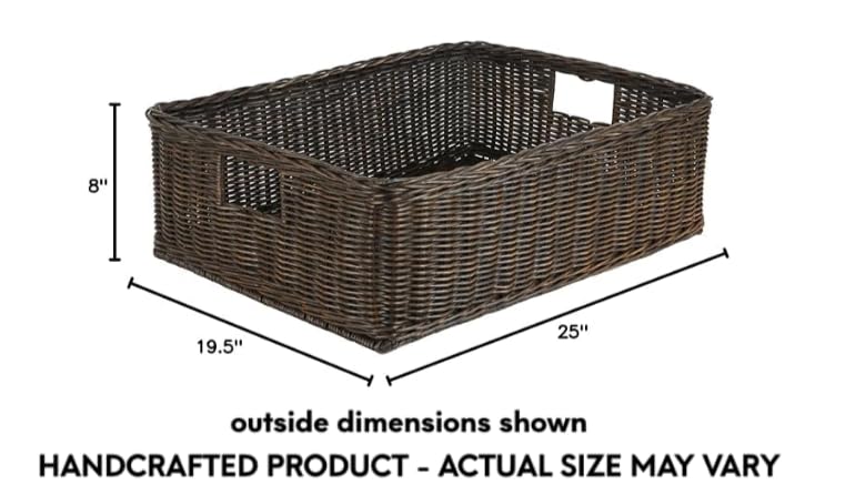 The Basket Lady Underbed Wicker Storage Basket, XL, Walnut Brown - color: Antique Walnut Brown, size: Extra Large