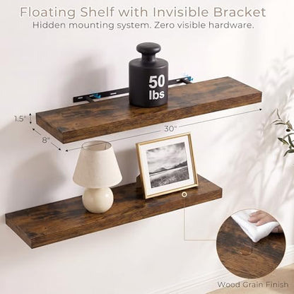 Vivelove Rustic Floating Shelves 8 Inch Deep, 30 x 8 Inch, Set of 2 - color: Rustic Brown, size: 30"Wx8"Dx1.4"H