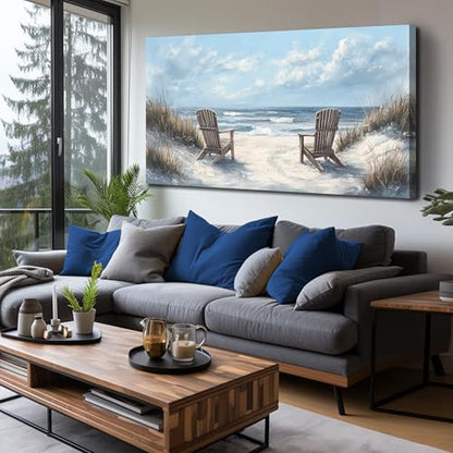 Ouzzlie Landscape Wall Art White Canvas Art for Living Room - color: Light Blue, size: 59"L x 29"W