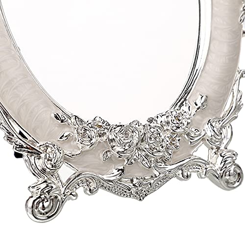 JUXYES Tabletop Dressing Mirror with Stand Desktop Mirror with Rose Decor