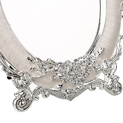 JUXYES Tabletop Dressing Mirror with Stand Desktop Mirror with Rose Decor