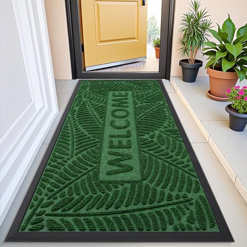 Smiry Welcome Front Door Mat for Outdoor Indoor 71x23, All-Season Doormat - color: Green, size: 71" X 23"
