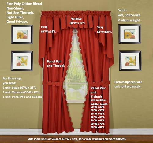 Today's Curtain, Orleans Scallop Curtain, Brick Red Valance, 60" W x 12" L, Brick Red - color: Brick Red, size: 60"W x 12"L (Pack of 1)