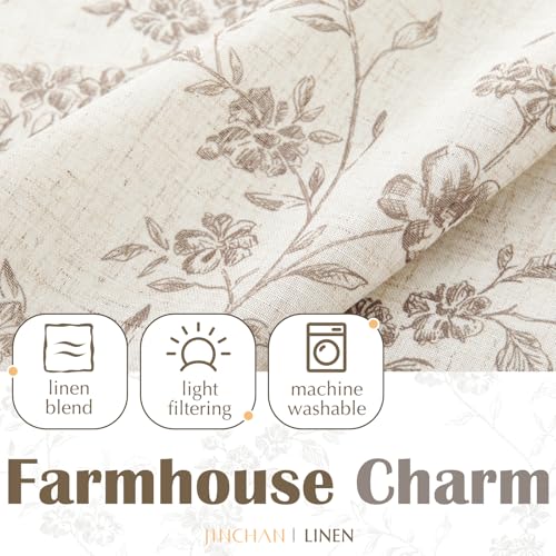 jinchan Taupe Floral Kitchen Tier Curtains Alisa 24 Inches Tie Top 2 Panles - color: Alisa Taupe on Linen, size: 26"W x 24"L (Pack of 2)