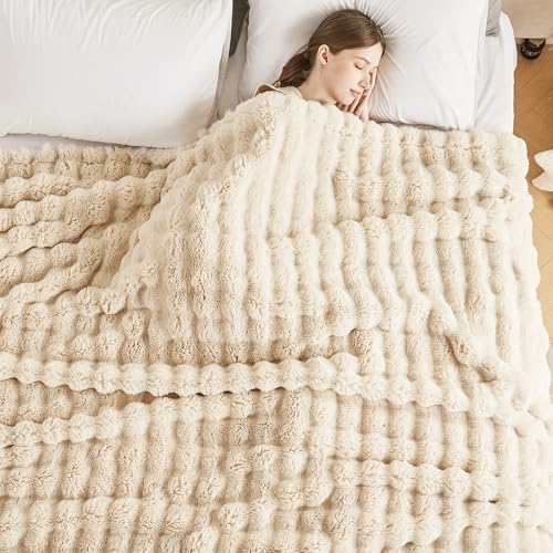 50"x60" Ultra-Soft Fuzzy Faux Fur Throw Blanket, Khaki - color: Bubble Khaki, size: Throw (50" x 60")
