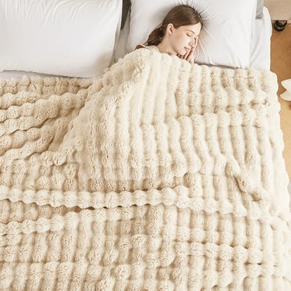 50"x60" Ultra-Soft Fuzzy Faux Fur Throw Blanket, Khaki - color: Bubble Khaki, size: Throw (50" x 60")