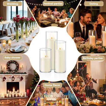 24 PCS Ivory White Pillar Candles with Glass Candle Holders Clear Hurricane Candle Holders Glass Cylinder Vases for Centerpieces Wedding Party, Event, Home Office (12 Candles+12 Candle Hoders) - style: 24 PCS Ivory White