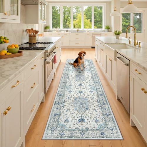 RELEANY Washable Vacuum-Friendly Area Rugs Runner 2'x8' Blue/Gray - color: Blue/Gray, size: 2' x 8' (Rectangular)