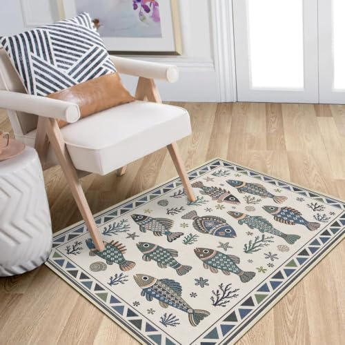 Fish Ocean Rug 3x5 for Living Room Coastal Rugs Low Pile Soft Non Slip - color: Fish, size: 3'x5' (Rectangular)